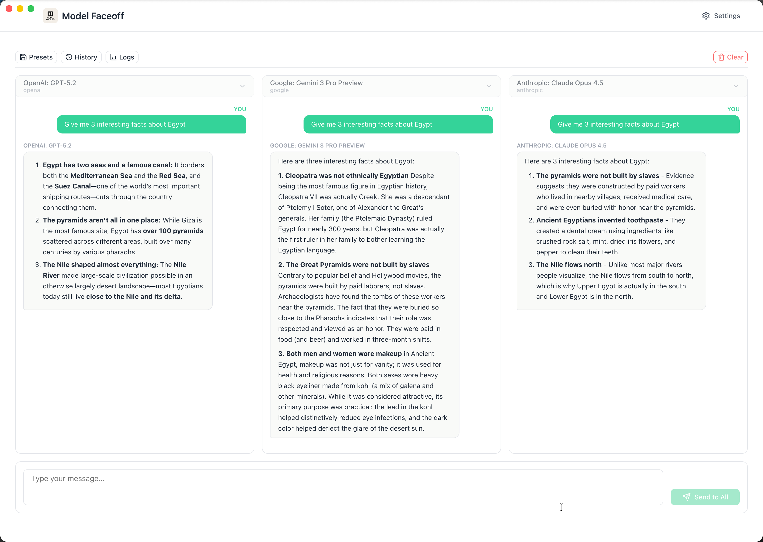 Model Faceoff model selection interface showing available AI models